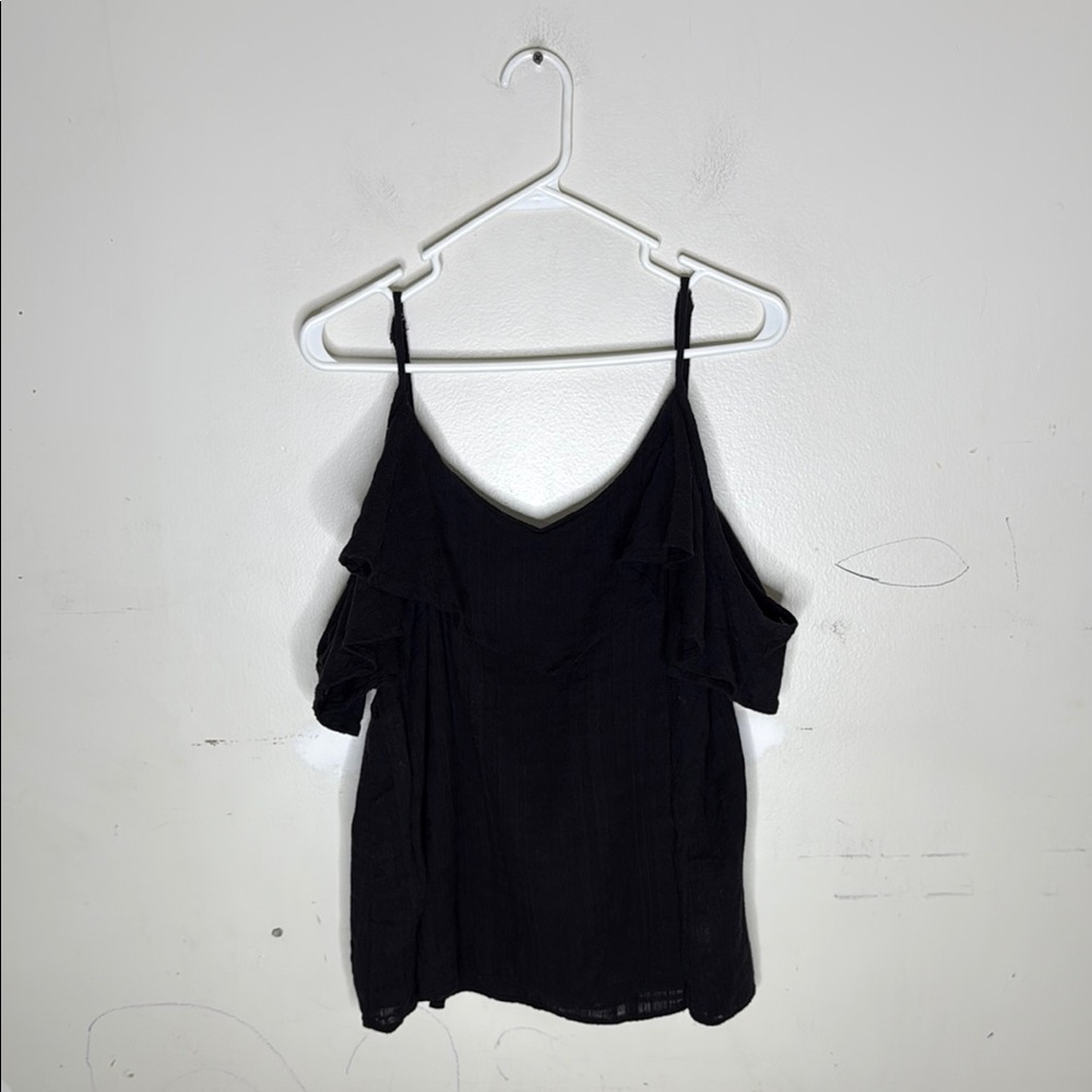Old Navy Black Ruffled Sleeveless Camisole Cotton Textured Cold Shoulder Top XL